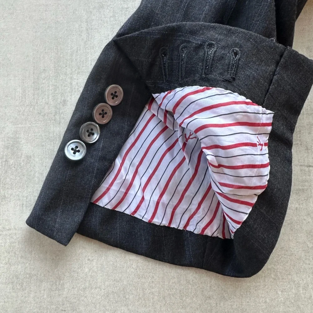 ISAIA Recent Striped Charcoal + Blue Wool Blazer - 38R - Picture 11 of 13